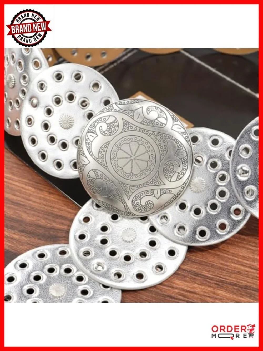 Vintage Western Wide PU Leather Disc Waist Belt - Adjustable 45